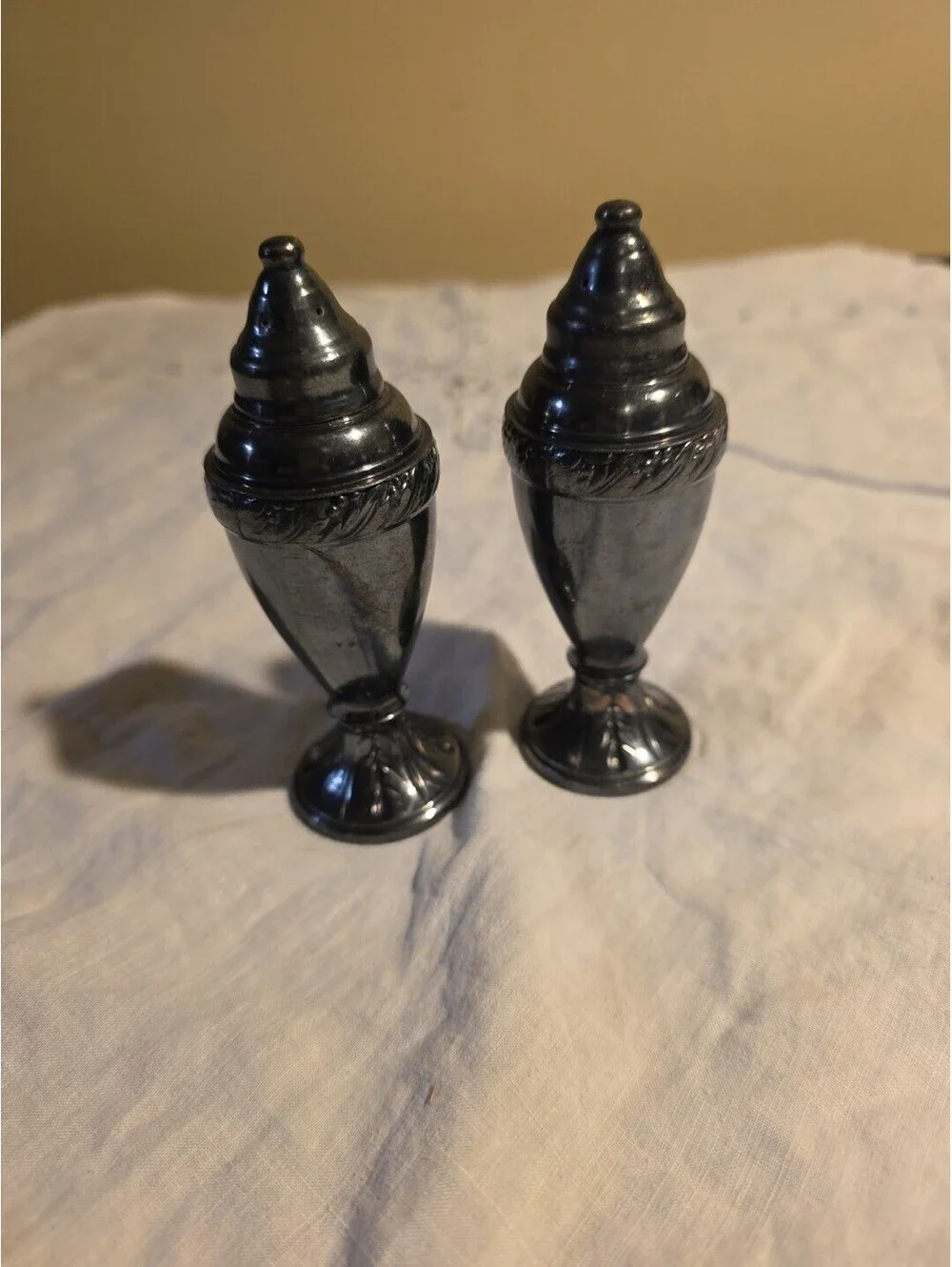 Vintage Salt Pepper Shakers Silver Plate Luraline 651 1950s Stamped Patina Pair